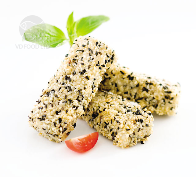 PANGASIUS WITH BLACK AND WHITE SESAME (RAW,PRE-FRIED)